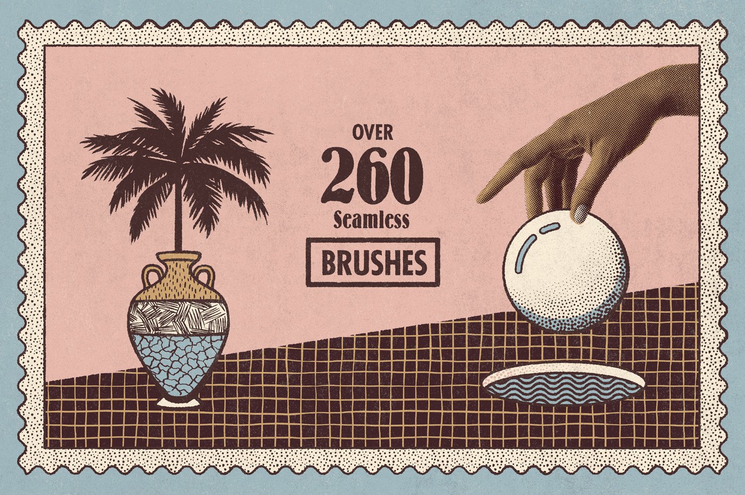 70年代转印凹模样板图案纹理&PS笔刷套装 LITHOTONE Distressed Pattern Brushes插图(1)