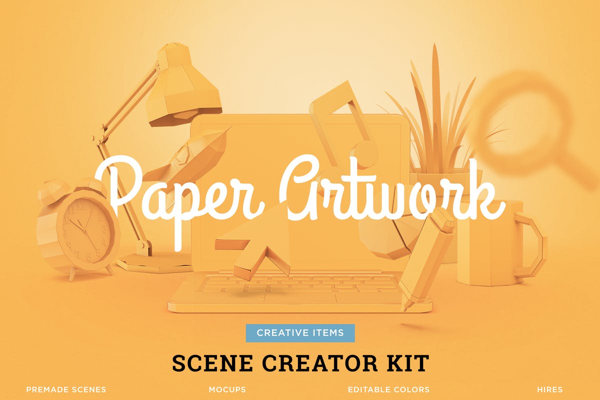 3D立体手工剪纸艺术场景样机模板 Paper Craft Scene Creator插图