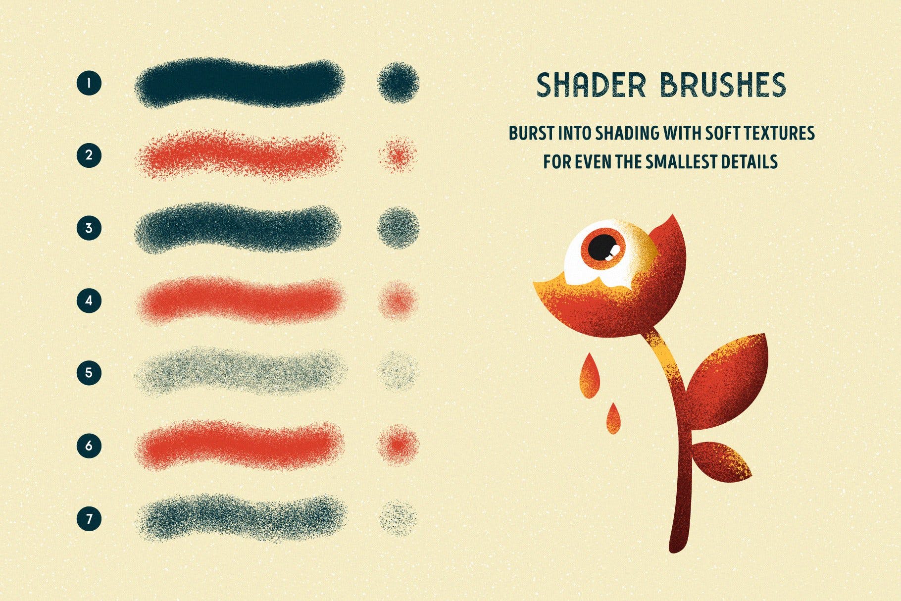 用于Illustrator的复古明暗效果纹理＆噪点笔刷 Shader Brushes for Illustrator插图(1)