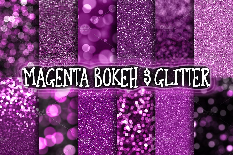 紫色闪光散景背景 Magenta Bokeh & Glitter Backgrounds插图