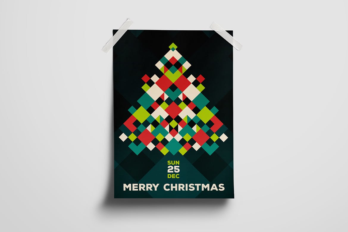 纸编圣诞树装饰圣诞节海报传单设计模板 Modern Merry Christmas Flyer Card插图(3)
