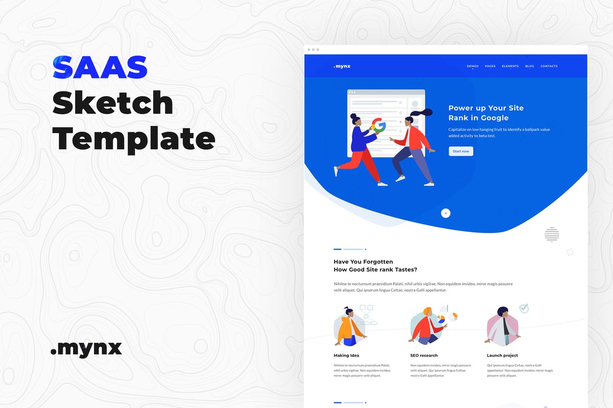 SAAS平台架构网站设计Sketch模板 SAAS Sketch Template – Mynx插图