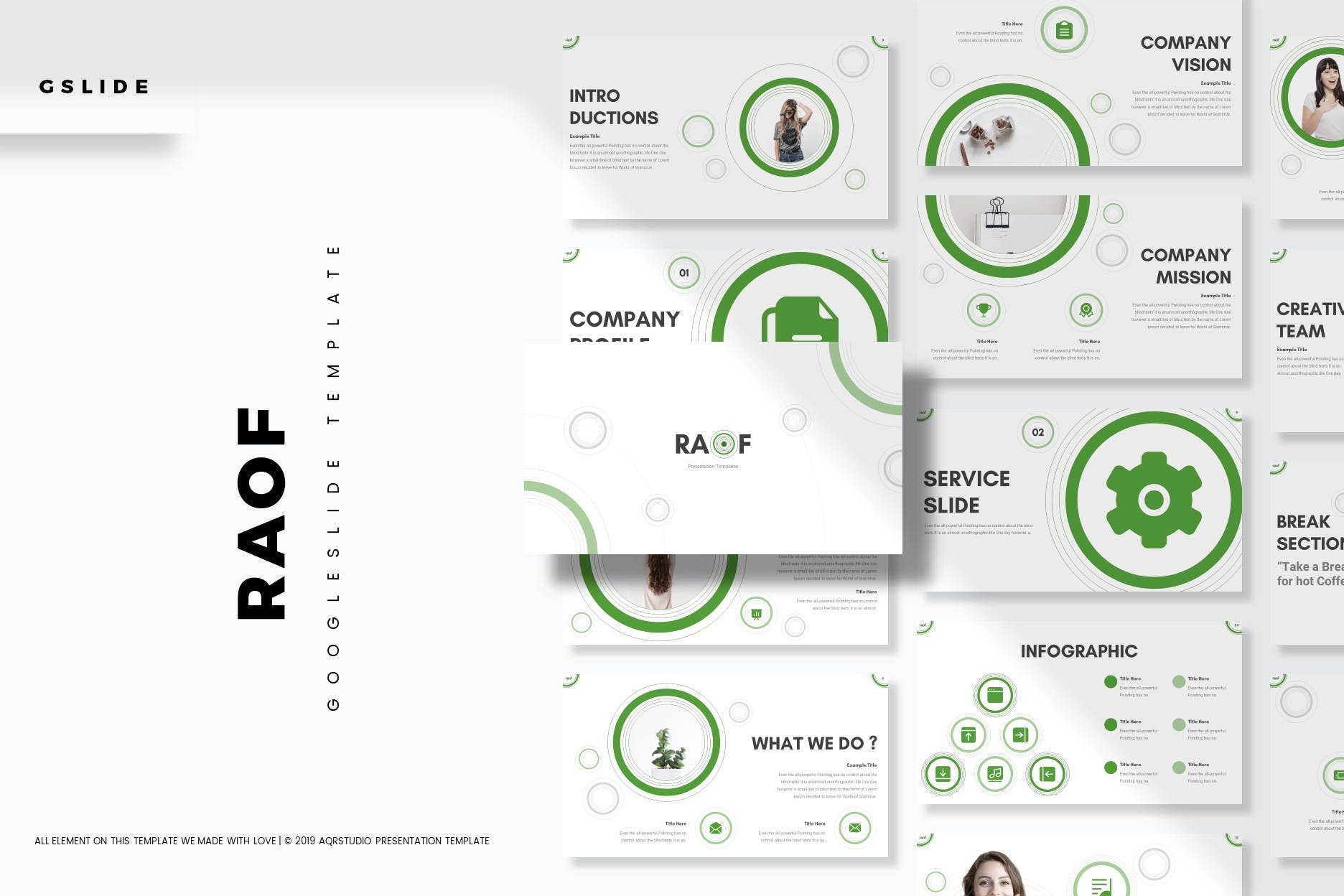 创意圆形图形公司简介谷歌幻灯片模板 RAOF – Google Slides Template插图