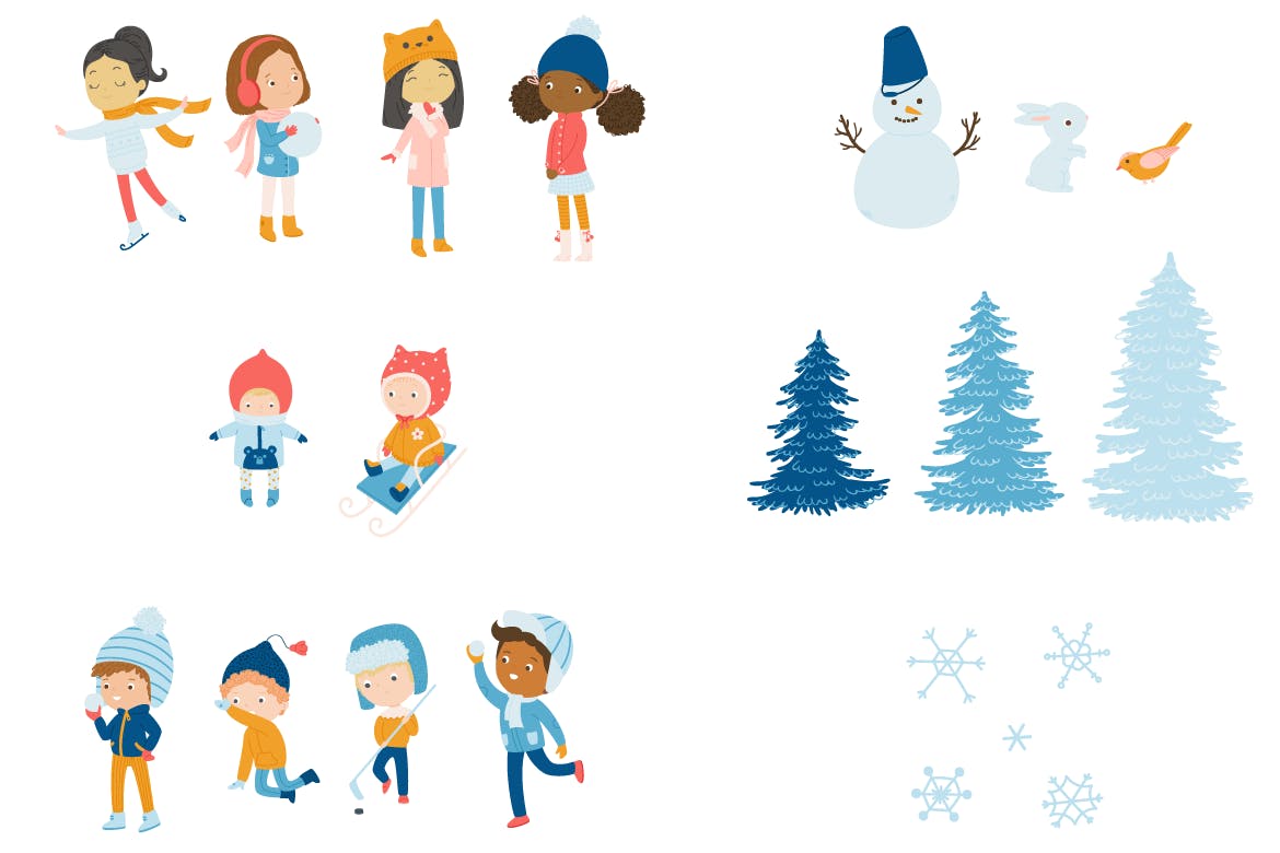 冬天儿童乐园矢量插画设计素材 Winter Fun Vector Graphic Set插图5