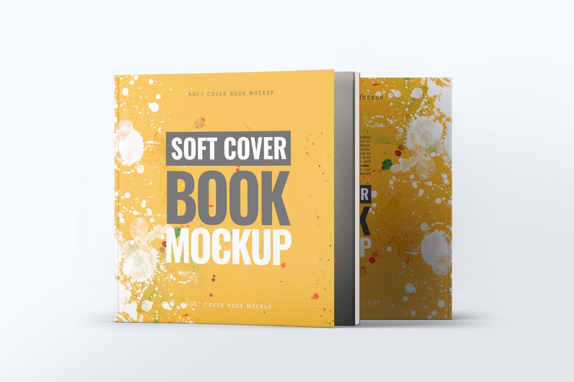 方形软装图书封面设计样机 Soft Cover Square Book Mock-Up插图(5)
