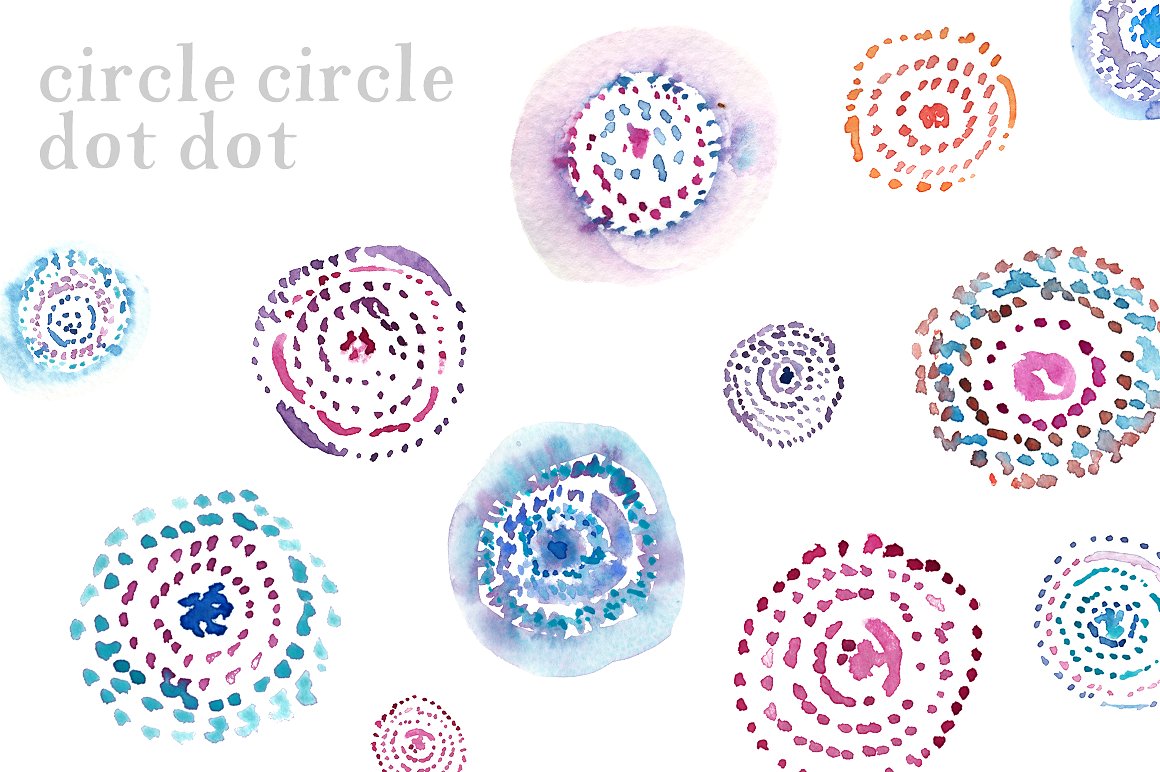 手绘水彩圆点艺术剪贴画合集 Watercolor Circles and Dots Clip Art插图
