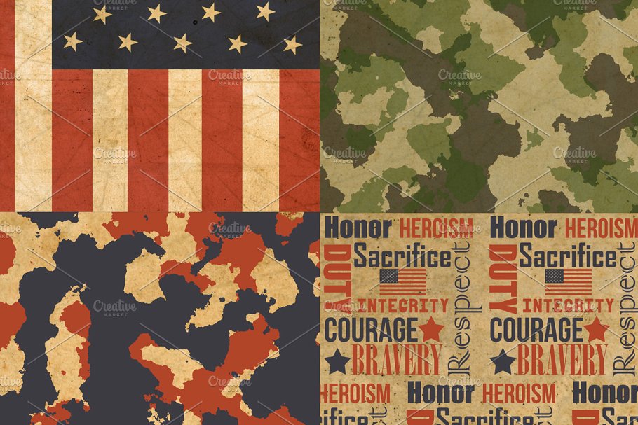 美国爱国者迷彩服图案纹理 Camouflage and US Patriotic Patterns插图1