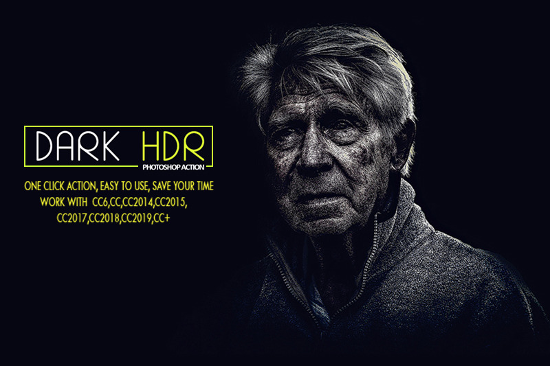 黑暗的HDR人物肖像专业效果Photoshop动作下载插图