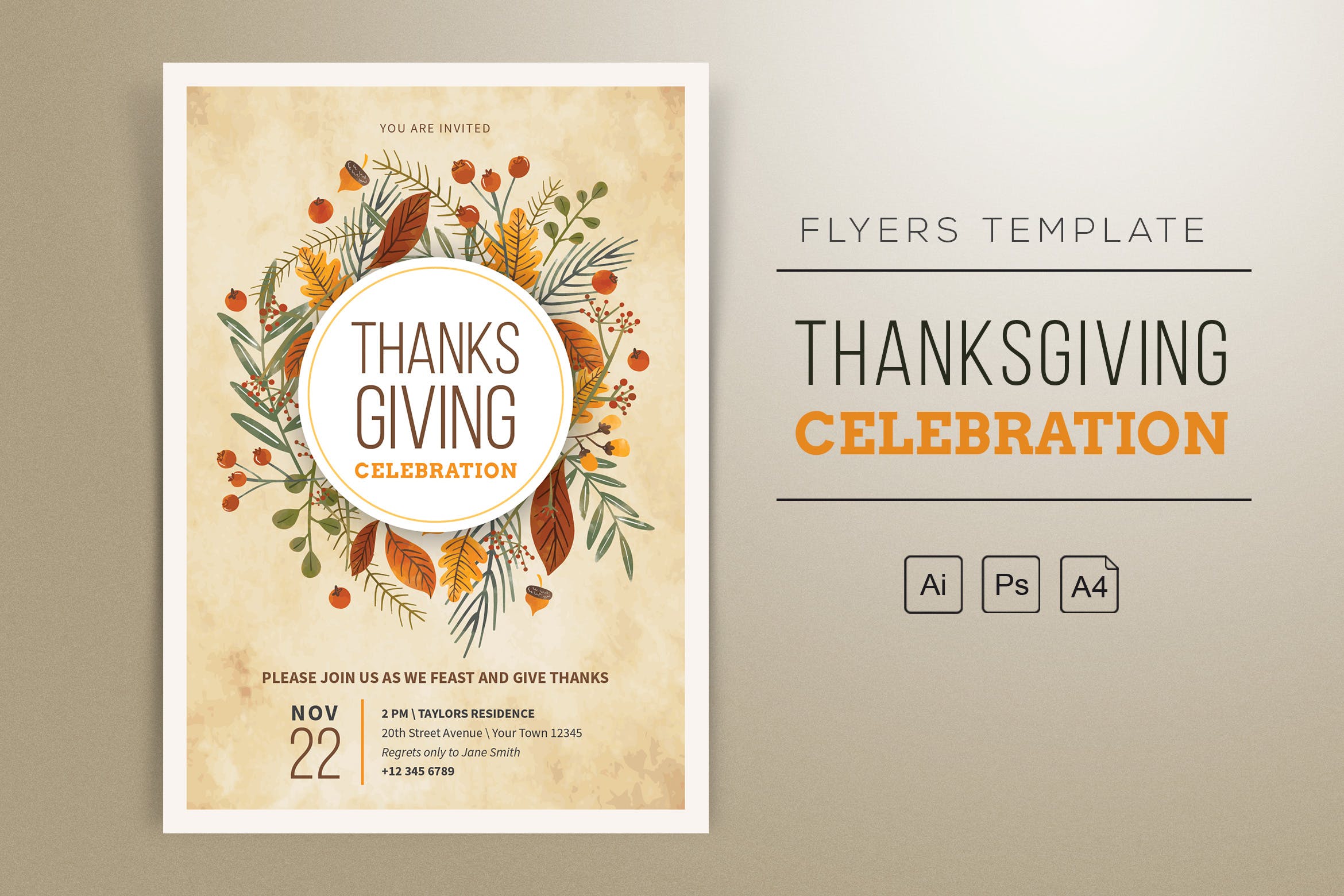 手绘花卉装饰设计风格感恩节主题海报传单模板 Thanksgiving Flyers 2018插图