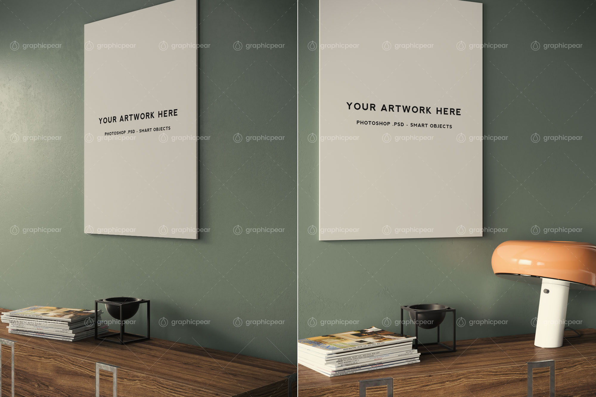A1尺寸海报设计室内场景无框样机模板 Frameless A1 Poster Interior Scene Mockup插图(2)