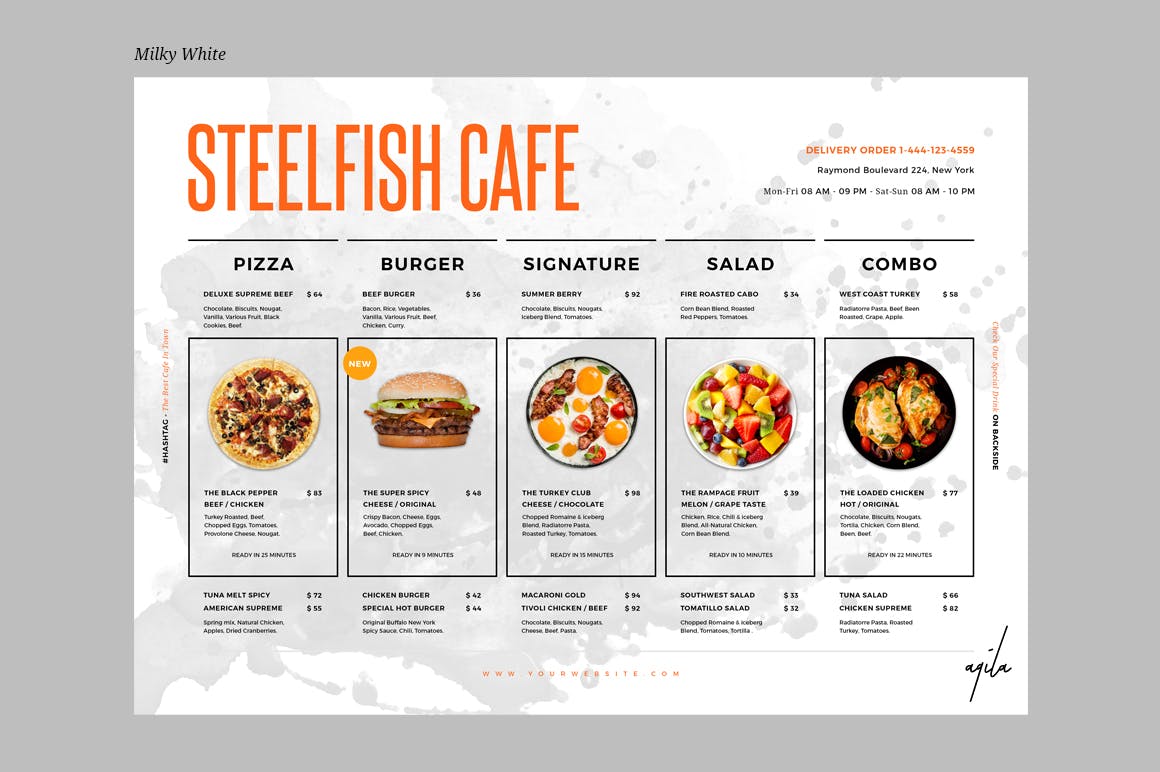 时尚高端简约多用途的餐厅饭店餐单菜谱设计海报宣传单DM折页设计模板插图(9)