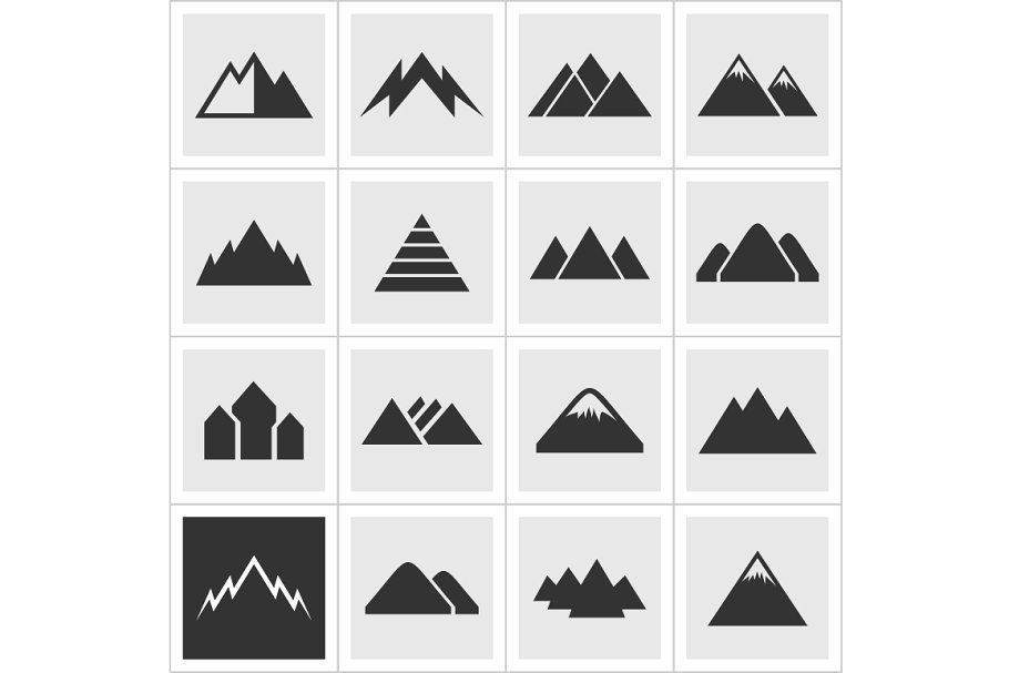 16个简约山峰图标集 Icon of mountains插图(1)