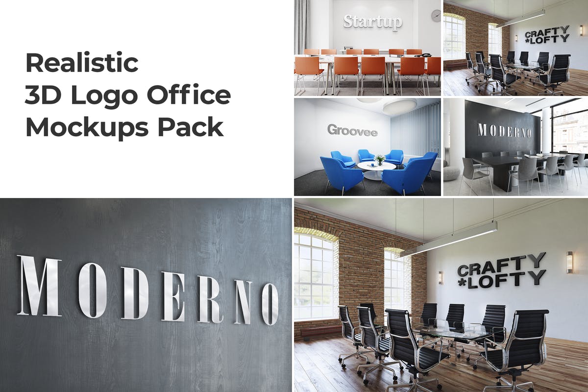 3D办公会议室Logo墙场景样机Vol.1 3D Logo Office Mockups Pack Vol 1插图