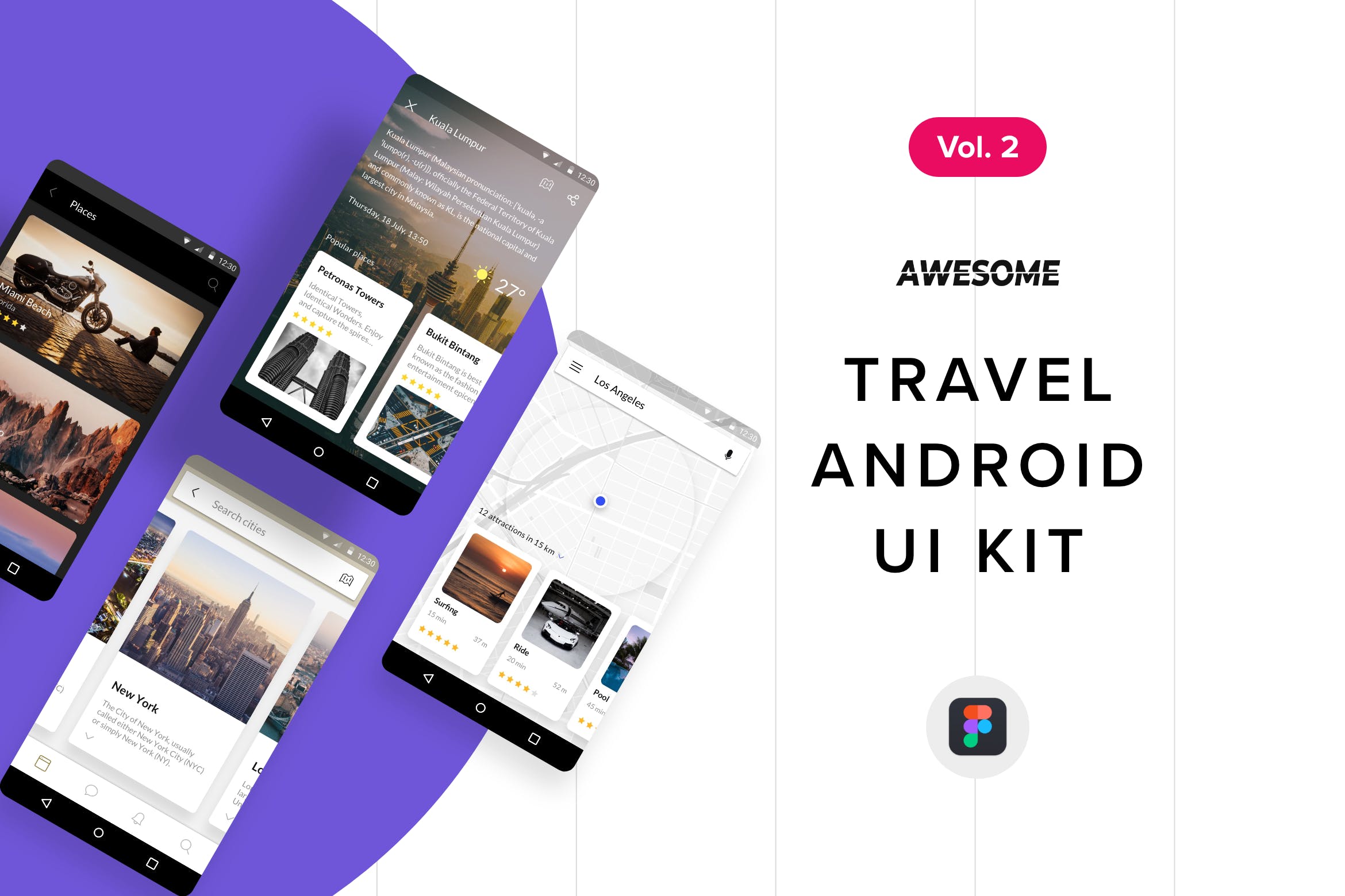 安卓手机平台旅游APP应用UI设计套件v2[Figma] Android UI Kit – Travel Vol. 2 (Figma)插图