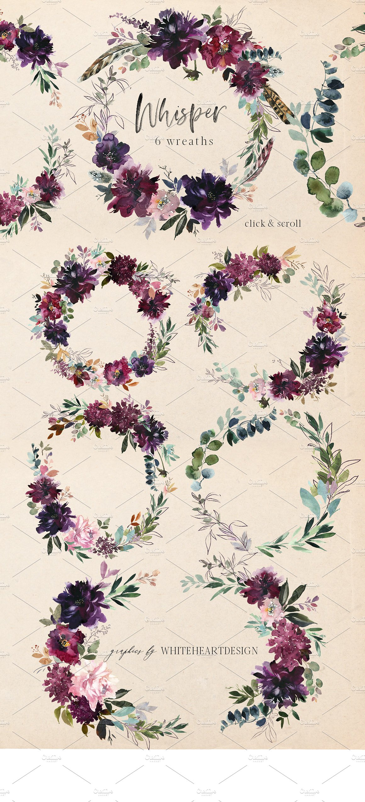 浪漫暗色调水彩花卉剪贴画 Whisper Watercolor Floral Clipart插图(2)