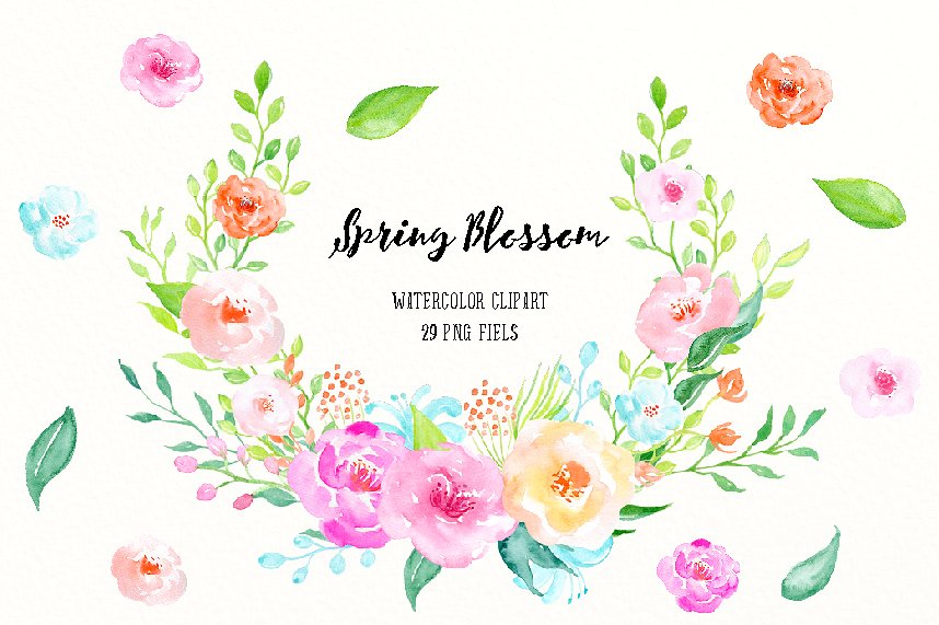 春天气息水彩花卉素材 Watercolor Spring Blossom插图