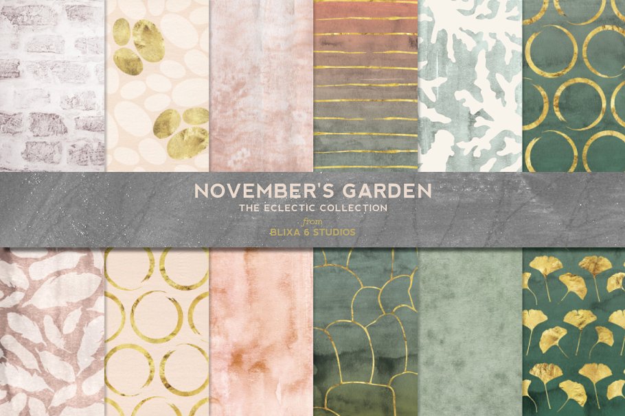 玫瑰金图案大理石纹理 November’s Garden Golden Glimmer插图