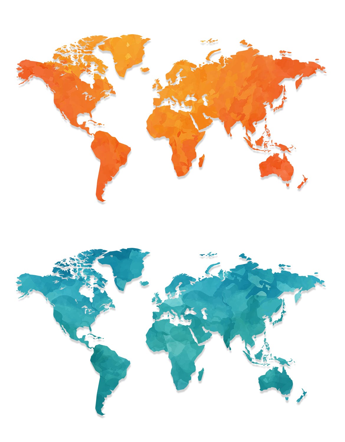 4款世界地图水彩手绘矢量图形素材 4 Maps Watercolour Design插图(1)