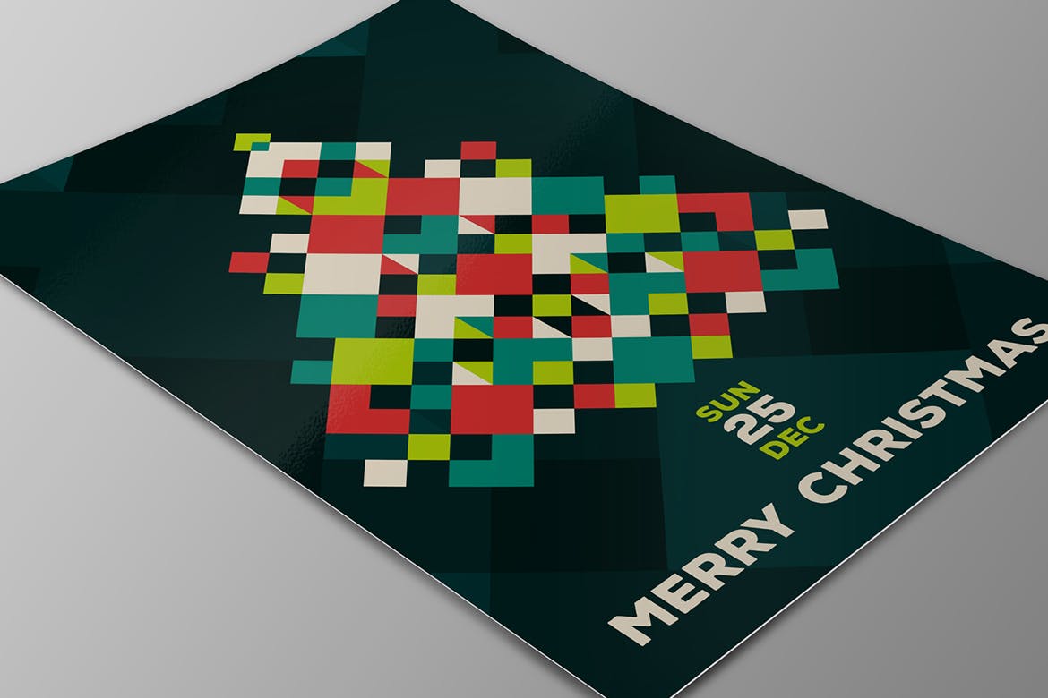 纸编圣诞树装饰圣诞节海报传单设计模板 Modern Merry Christmas Flyer Card插图(2)