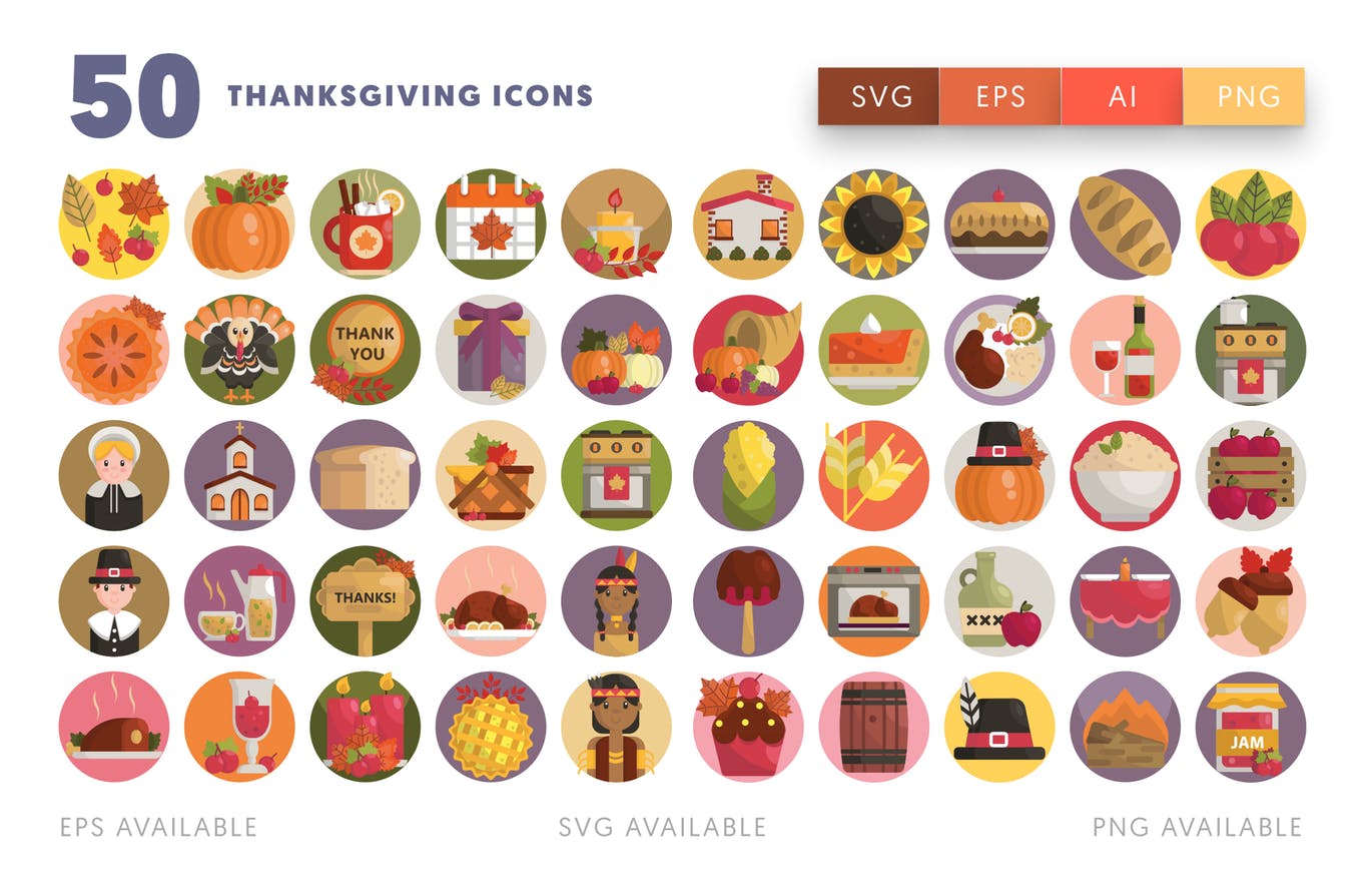 50枚感恩节主题矢量图标素材 50 Thanksgiving Icons插图(1)