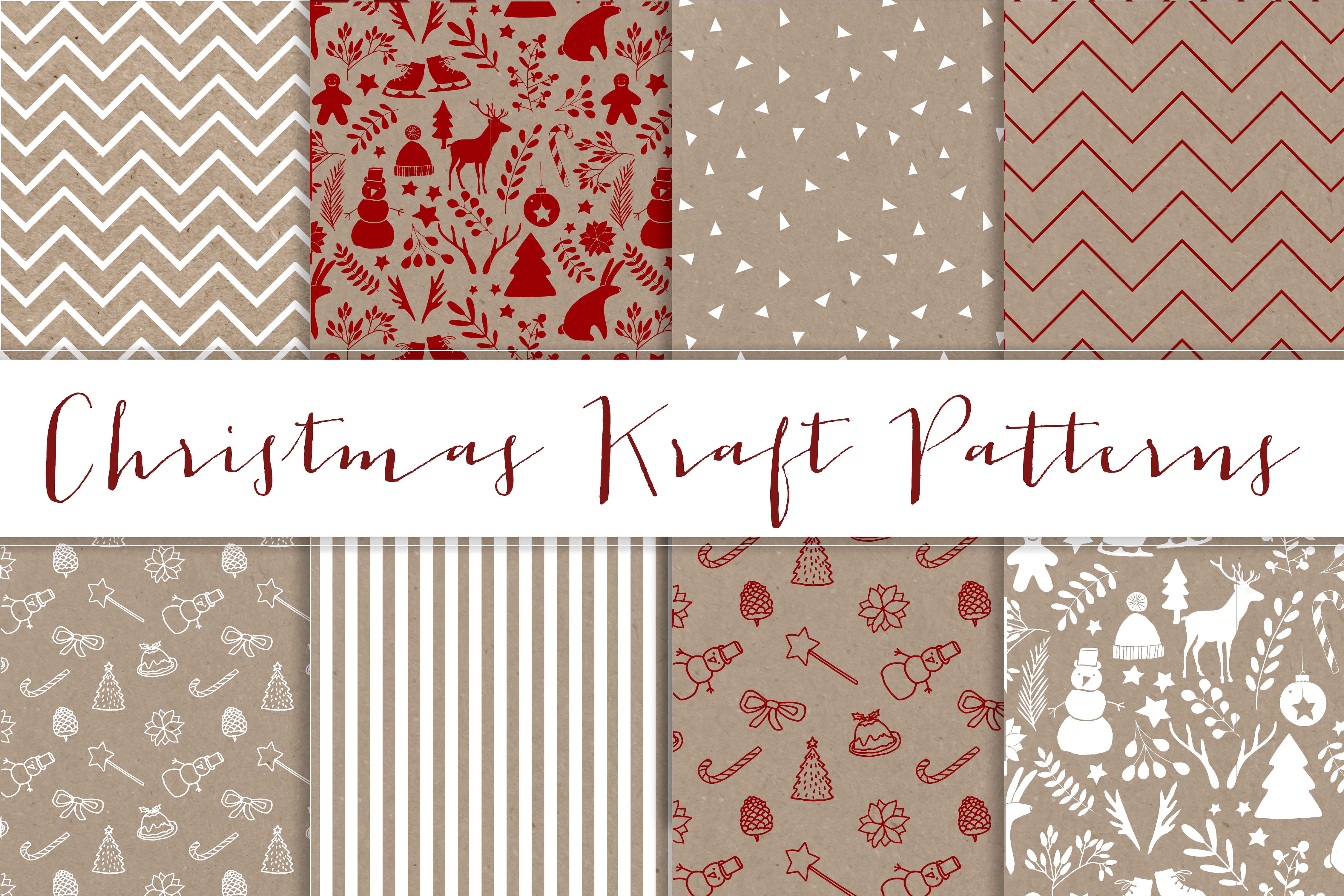 红白配色的圣诞主题牛皮纸张背景 Christmas Kraft patterns插图