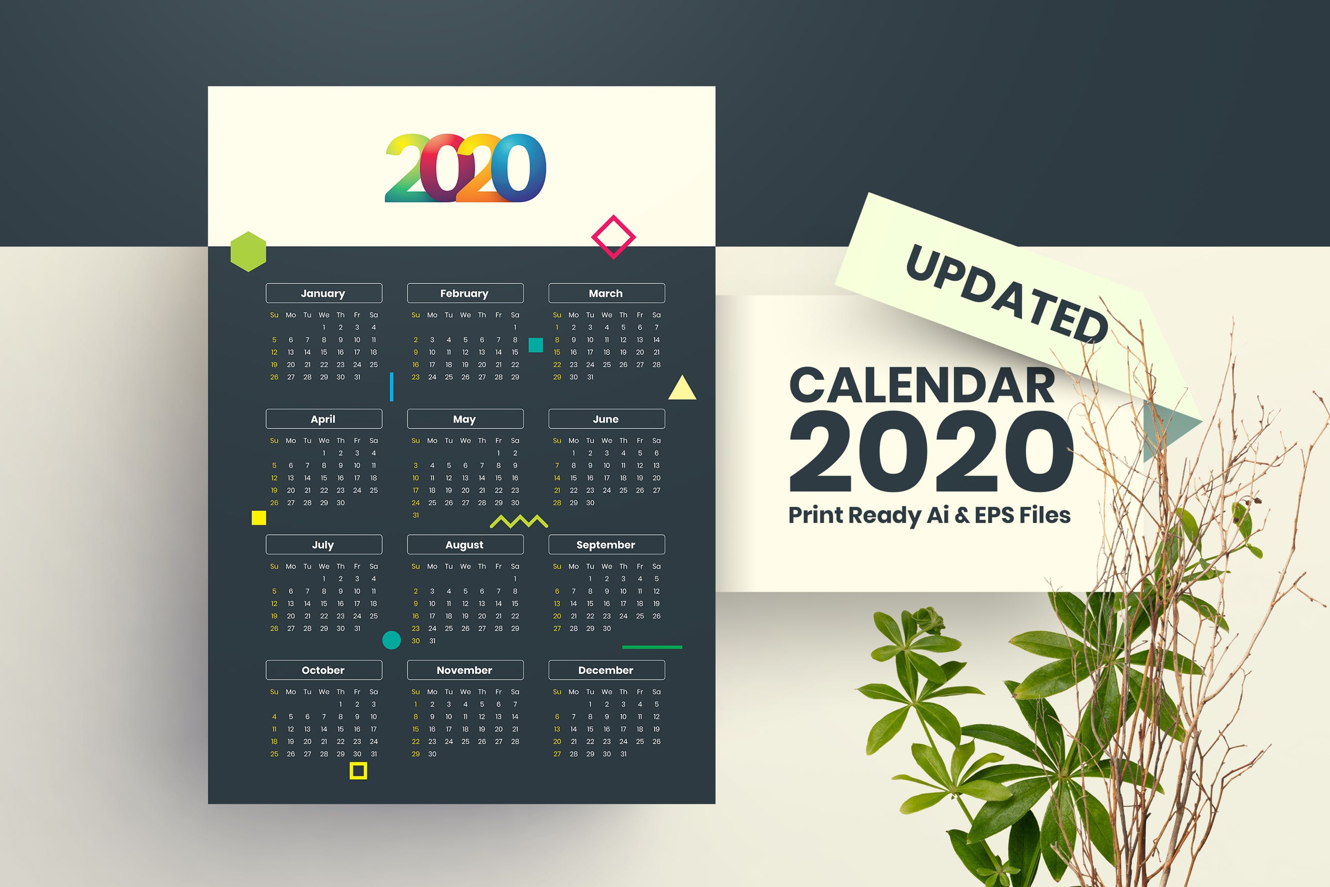 即拿即用2020年单页日历表设计模板 New Calendar 2020插图