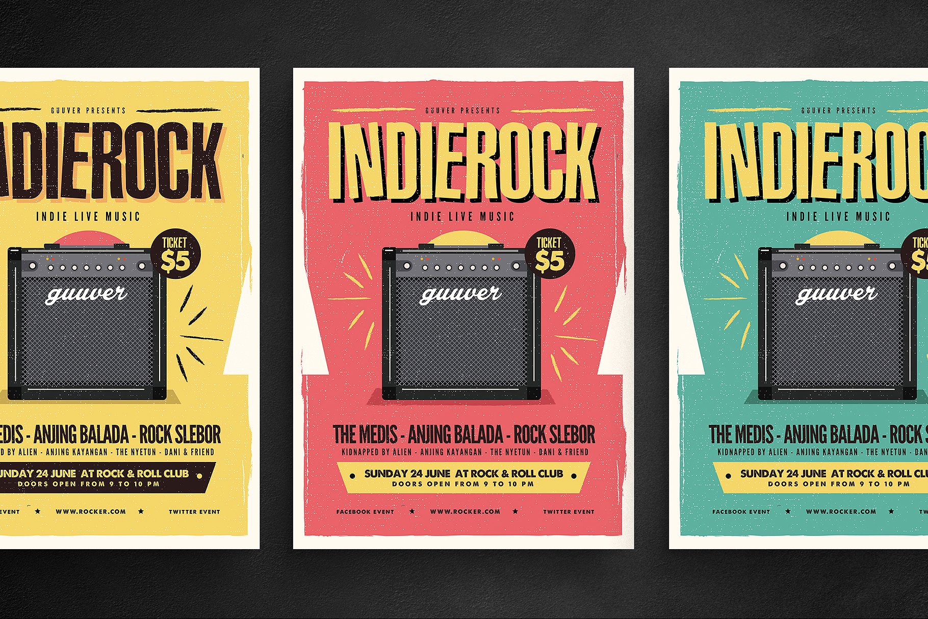 独立摇滚音乐节传单海报模板 Indie Rock Flyer插图