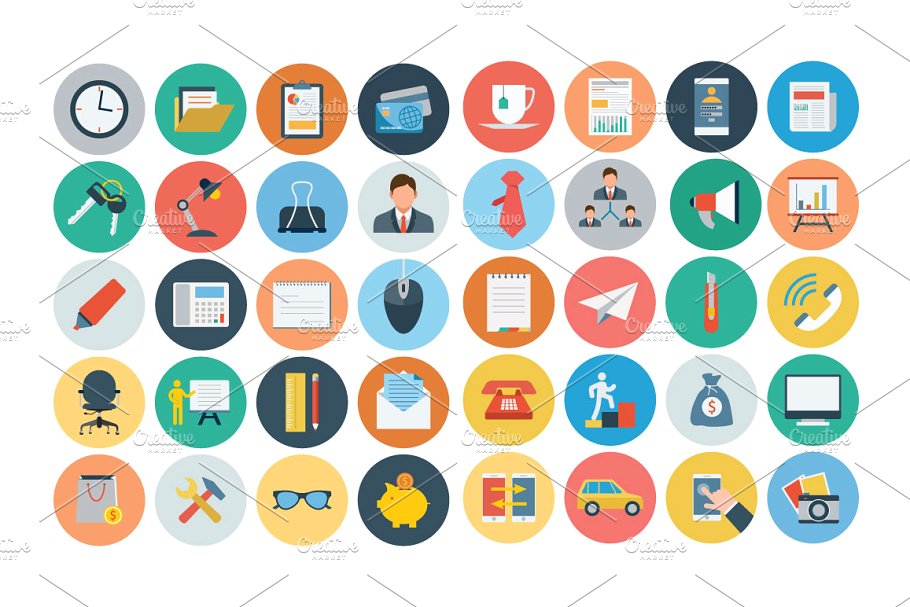 120+扁平化办公室办公用具图标 120+ Office Flat Icons插图(1)