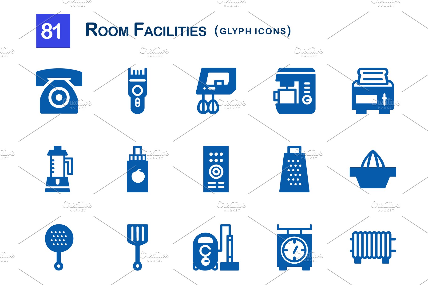 81个房间家具电器设施图标 81 Room Facilities Glyph Icons插图(3)