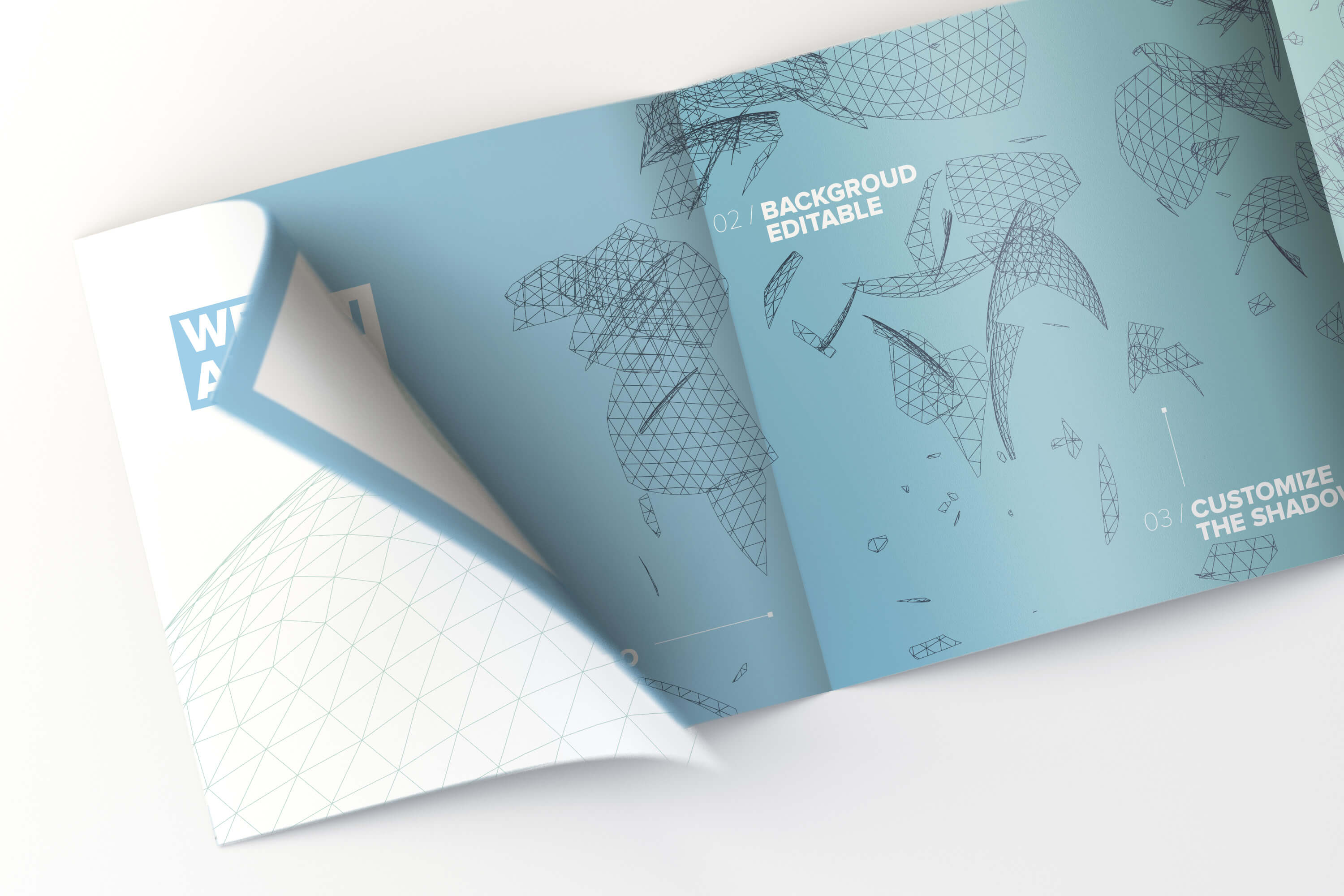 四折页设计企业宣传册&传单内页设计效果图样机02 Inside Square 4-Fold Brochure Rolled Page Mockup 02插图