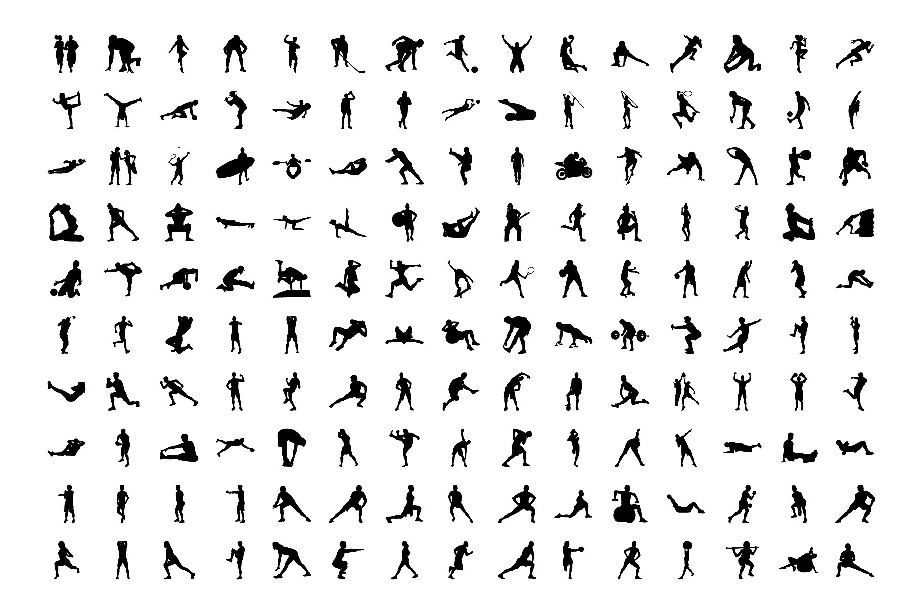 928个体育运动人体姿势矢量剪影 928 Sports Silhouette Vectors插图(1)