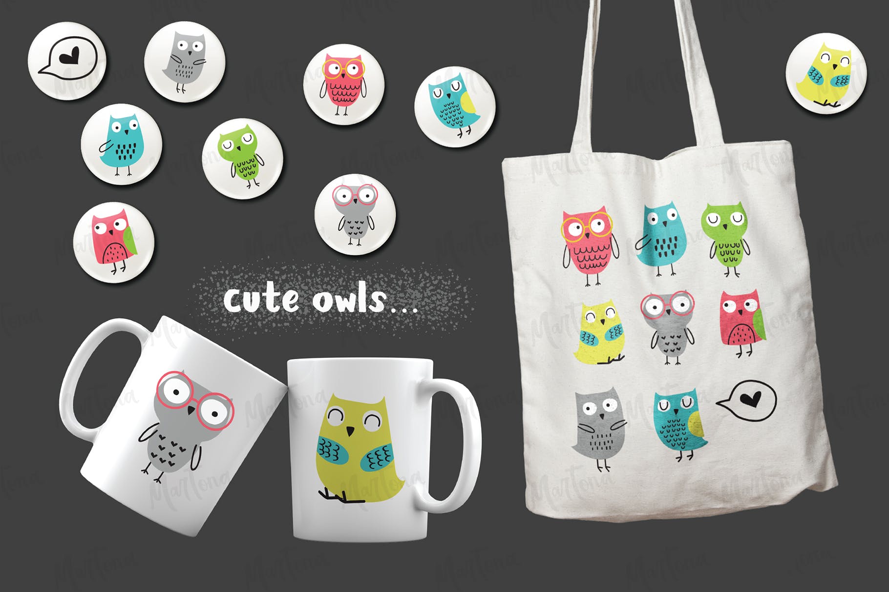 猫头鹰家族水彩手绘图案设计素材 Owls Family插图(2)