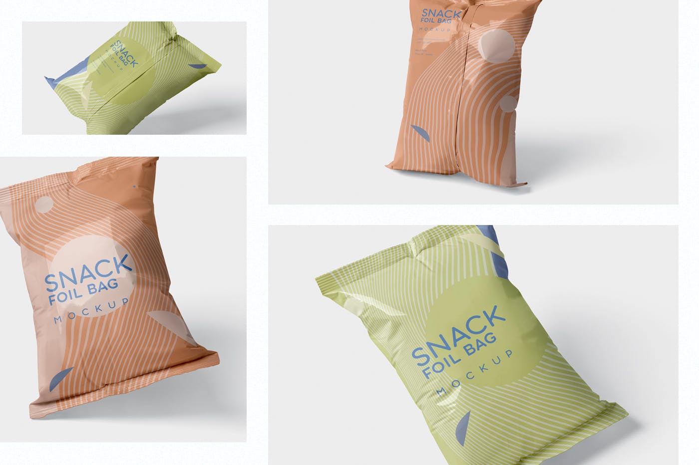 小吃零食铝箔袋/塑料包装袋设计图第一素材精选 Snack Foil Bag Mockup – Plastic插图(1)