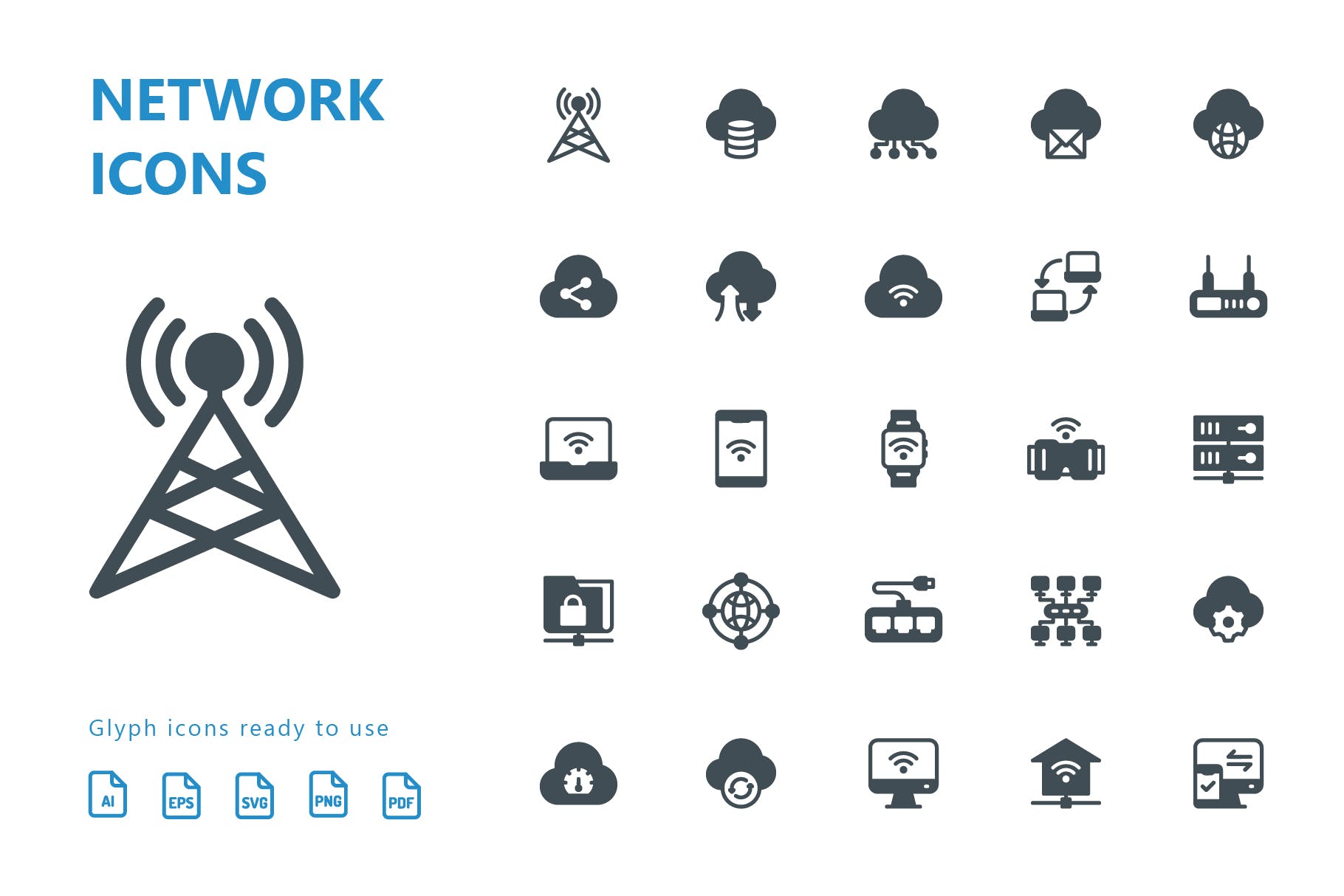 网络科技主题矢量字体蚂蚁素材精选图标 Network Glyph Icons插图(1)