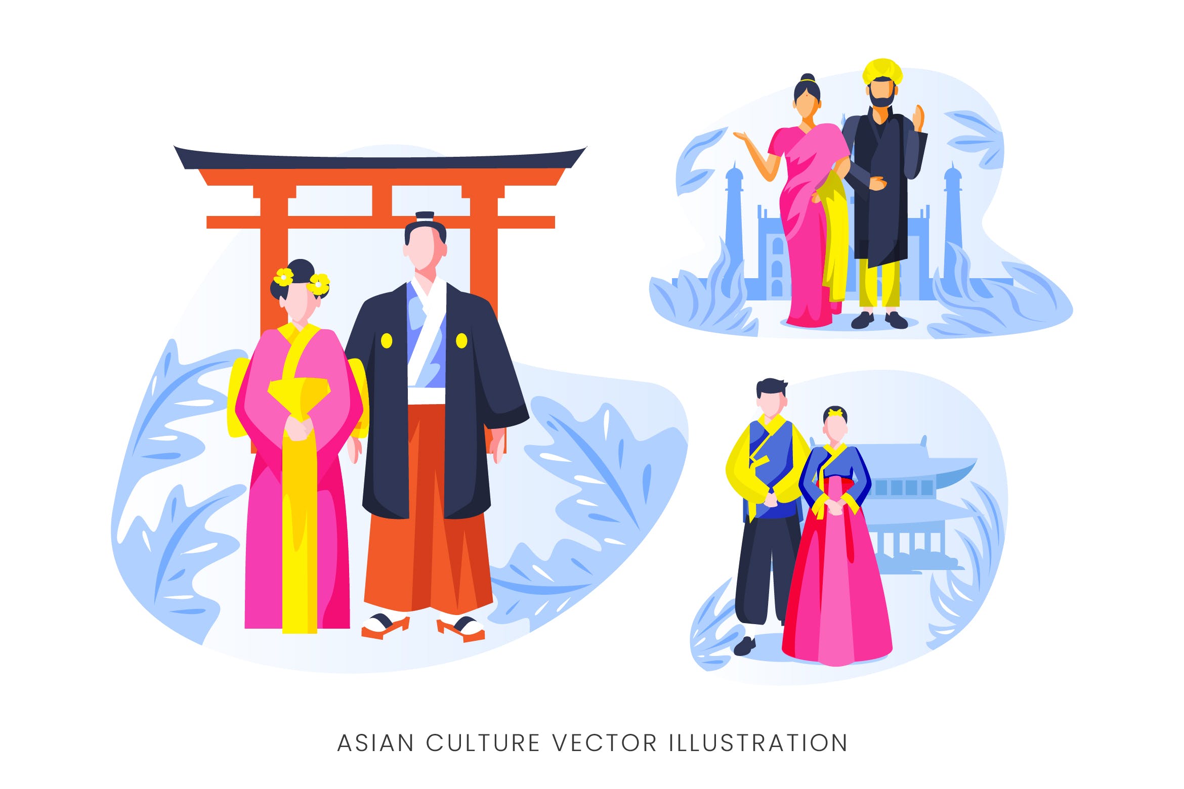 亚洲文化人物形象第一素材精选手绘插画矢量素材 Asian Culture Vector Character Set插图