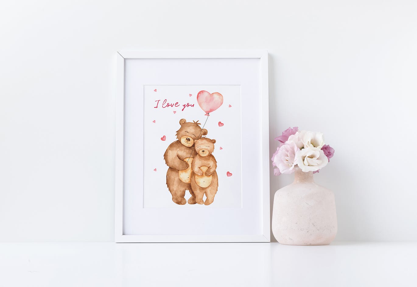 水彩可爱熊手绘图案剪贴画＆卡片素材 Watercolor cute bears in love. Clipart and cards插图(5)
