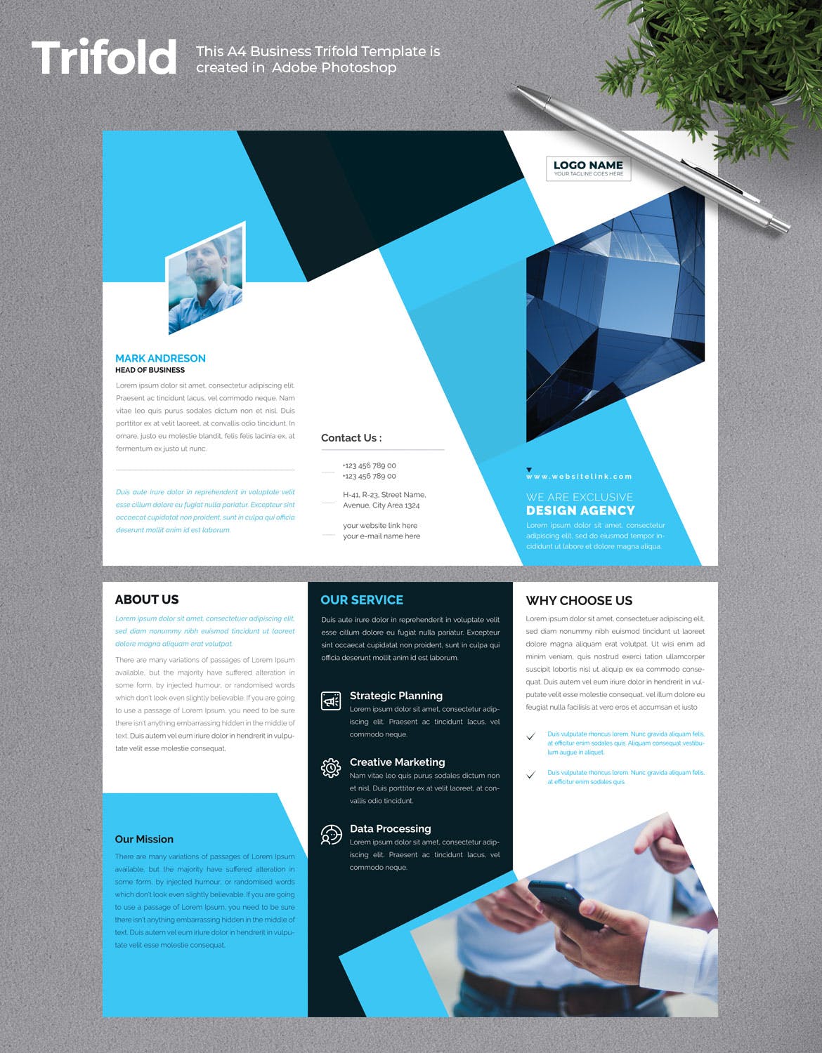 创意代理企业三折页宣传单设计模板 Business Trifold Brochure插图(1)