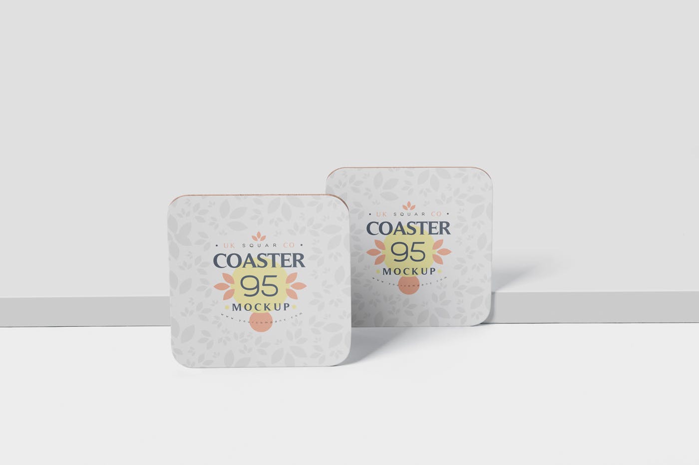 圆角方形杯垫图案设计第一素材精选模板 Square Coaster Mock-Up with Round Corner插图(3)