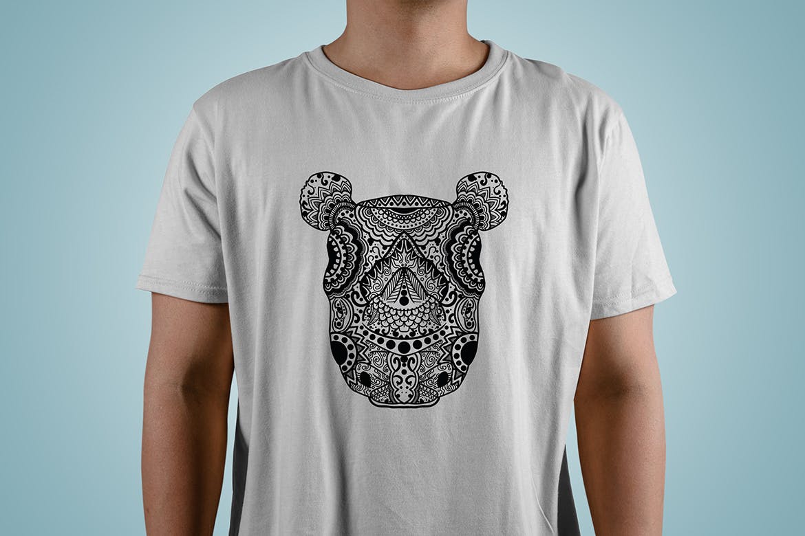 犀牛-曼陀罗花手绘T恤印花图案设计矢量插画第一素材精选素材 Rhino Mandala T-shirt Design Vector Illustration插图(2)