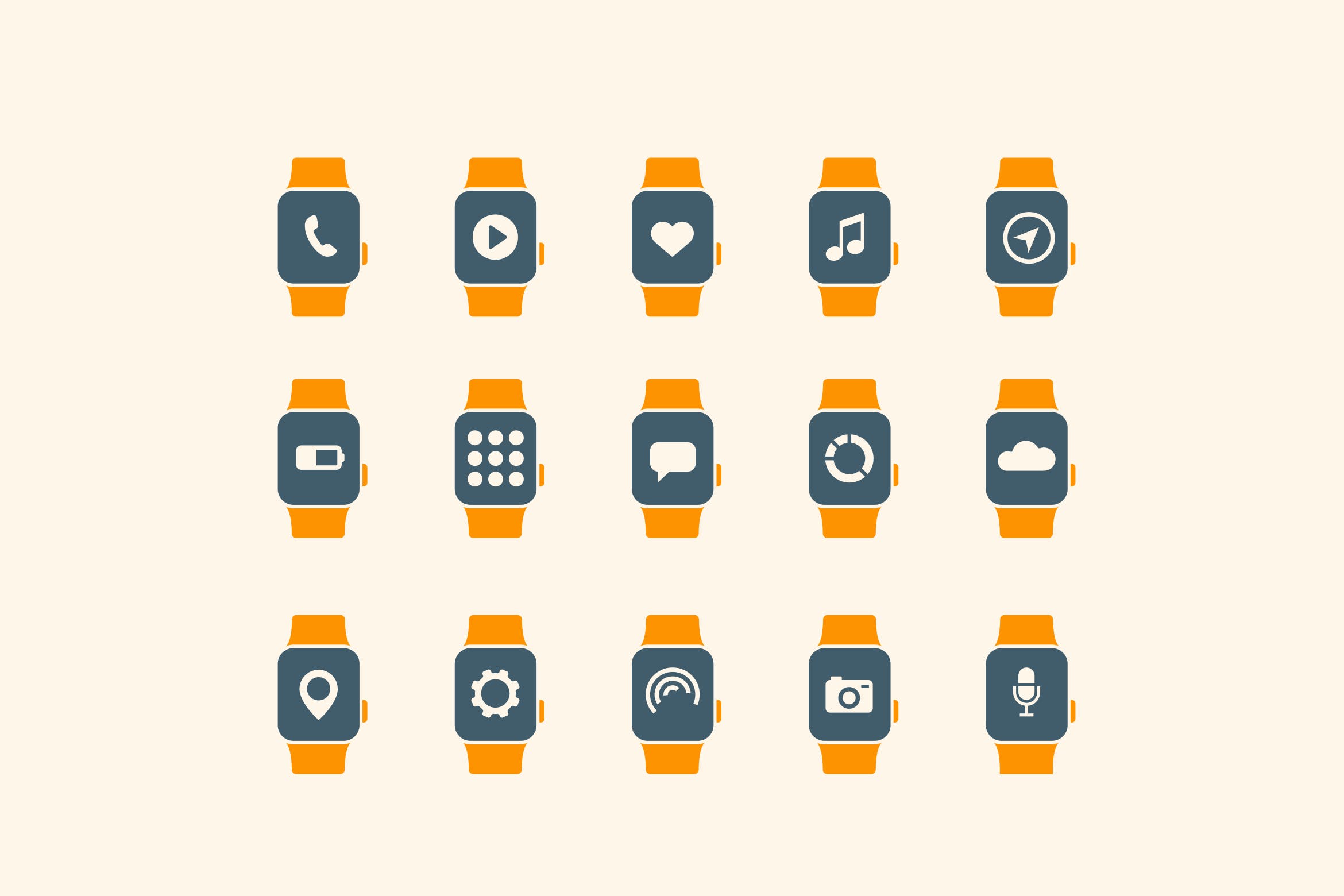 15枚智能手表APP应用主题矢量蚂蚁素材精选图标 15 Smart Watch App Icons插图