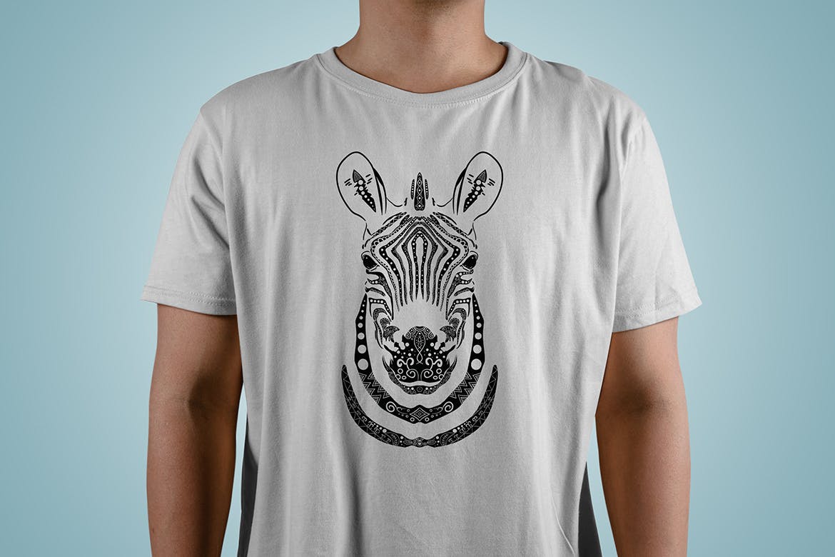 斑马-曼陀罗花手绘T恤印花图案设计矢量插画大洋岛精选素材 Zebra Mandala T-shirt Design Vector Illustration插图2