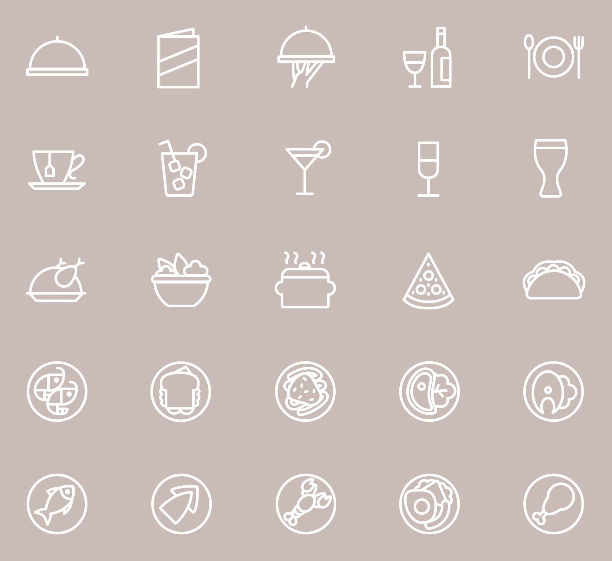 25枚餐厅菜单设计 可用的矢量线性蚂蚁素材精选图标 25 Restaurant Menu Icons插图(2)
