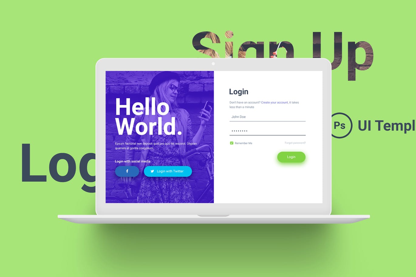 网站注册登录表单独立页面设计第一素材精选模板 Hello World Login & Registration Form插图