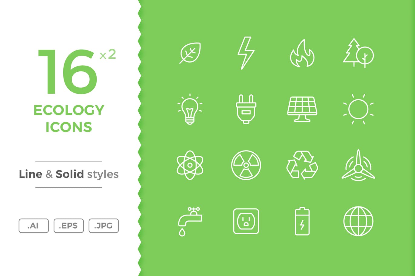 16枚生态环境主题矢量线性&Solid第一素材精选图标 Ecology Icons插图