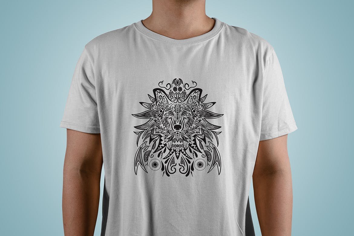 狼-曼陀罗花手绘T恤印花图案设计矢量插画蚂蚁素材精选素材 Wolf Mandala T-shirt Design Vector Illustration插图(2)