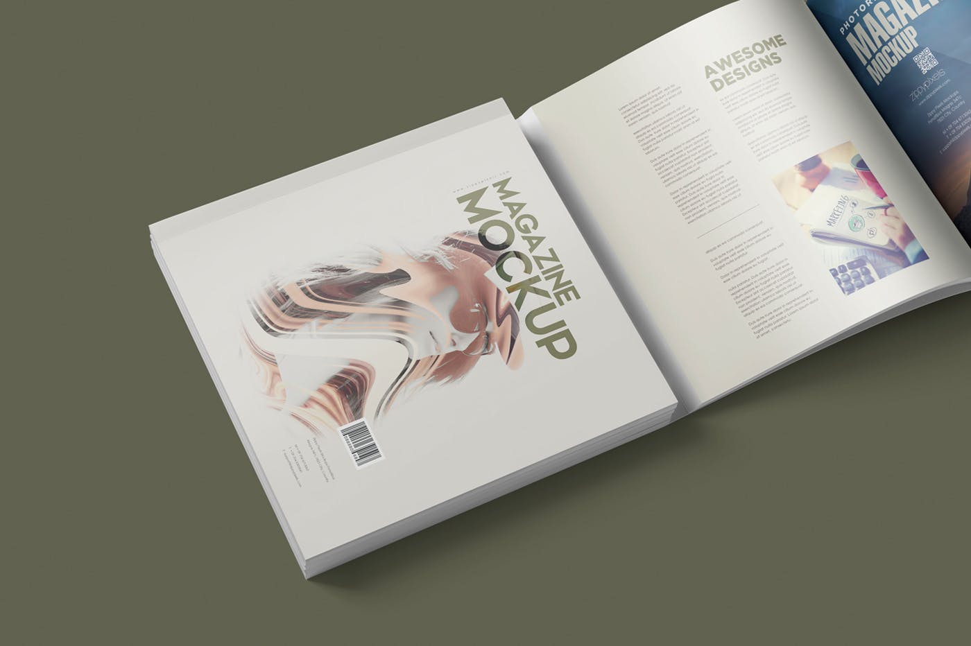 方形杂志印刷效果图样机蚂蚁素材精选PSD模板 Square Magazine Mockup Set插图(3)