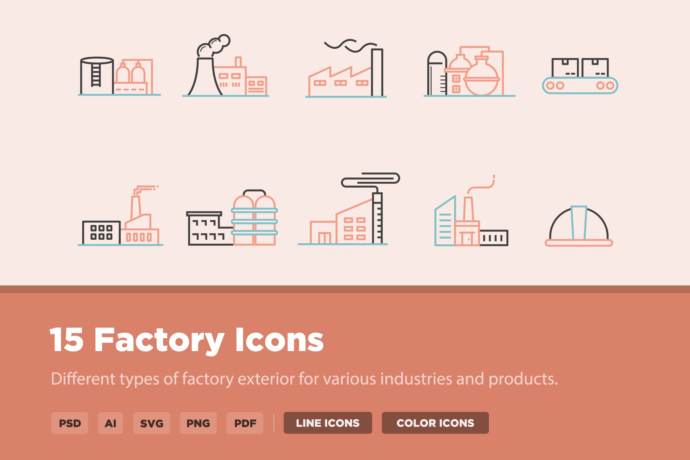 15枚工厂/工业生产主题矢量第一素材精选图标 15 Factory Icons插图