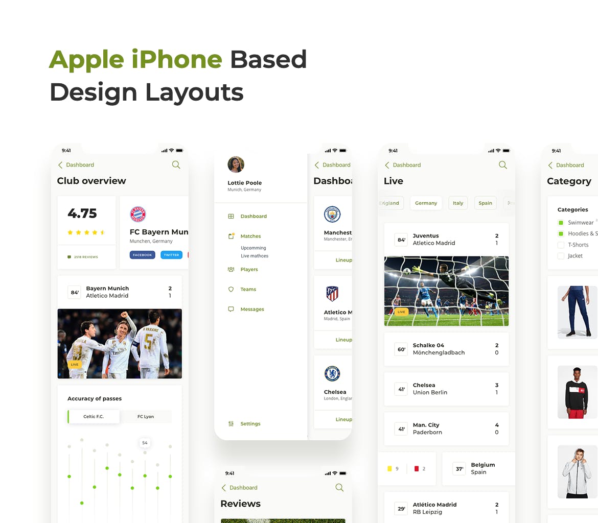 足球赛事APP应用UI设计蚂蚁素材精选套件[日间模式版本] Soccer mobile app – Light UI插图(6)