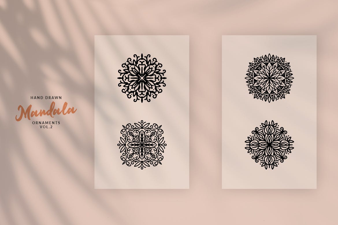 手工绘制曼陀罗花卉矢量图案素材v2 Hand Drawn Mandala Ornaments Vol.2插图(2)