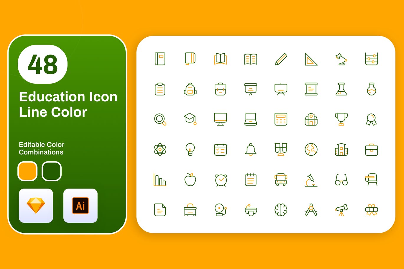 48枚教育行业主题彩色矢量线性蚂蚁素材精选图标 Education Icon Line Color插图